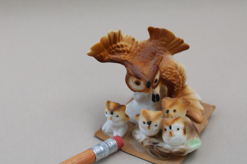photo of vintage china miniature figurines, mini animal family of owls, Japan bone china #3
