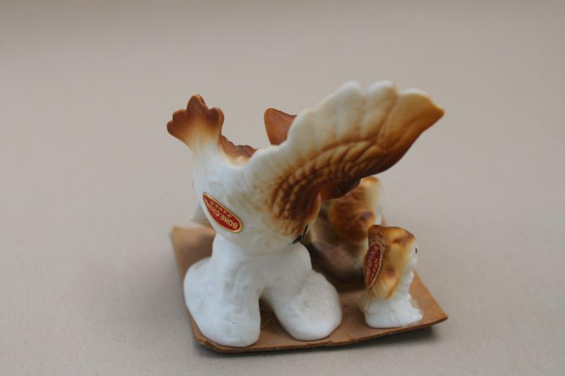 photo of vintage china miniature figurines, mini animal family of owls, Japan bone china #5