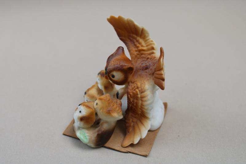 photo of vintage china miniature figurines, mini animal family of owls, Japan bone china #7