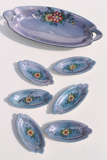 photo of vintage china nut dishes or condiment / salt dip set, hand painted porcelain, made in Japan #1