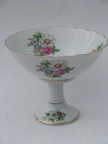 photo of vintage china pedestal stand plate & comport dish, painted flowers & fruit #4