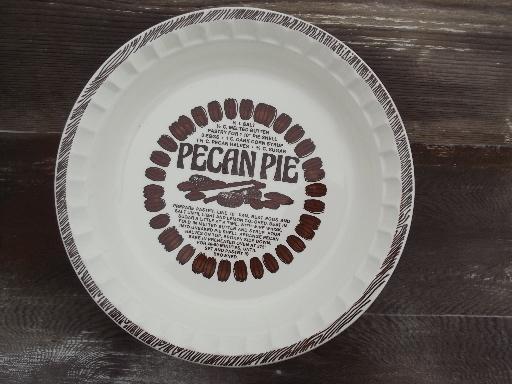 photo of vintage china pie plate w/ Pecan Pie recipe, ceramic pie pan #1