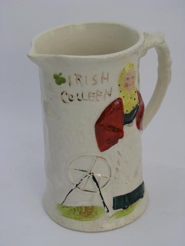 photo of vintage china pitcher, old Irish Colleen #2