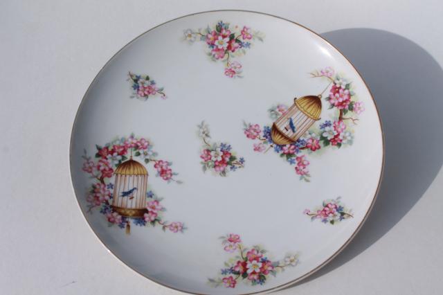 photo of vintage china plate w/ bluebirds & birdcage, song bird pets or blue bird of happiness #1