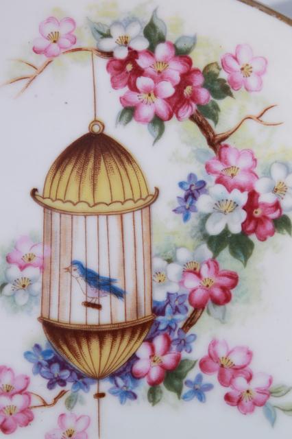 photo of vintage china plate w/ bluebirds & birdcage, song bird pets or blue bird of happiness #3