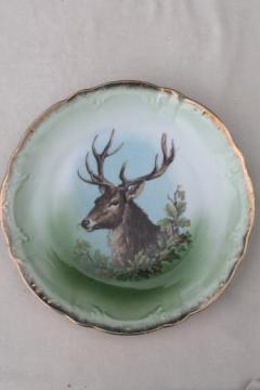 catalog photo of vintage china plate w/ stag deer, rustic German black forest wall hanging plate