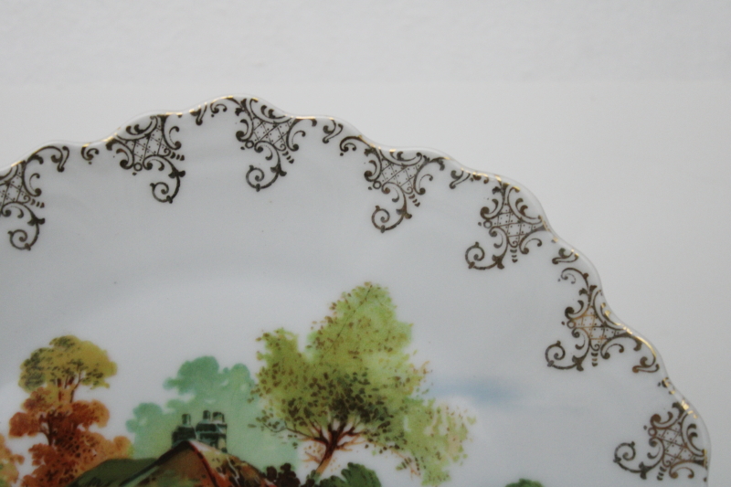 photo of vintage china plate wall hanging, old English farm scene w/ cows & thatched cottage #3