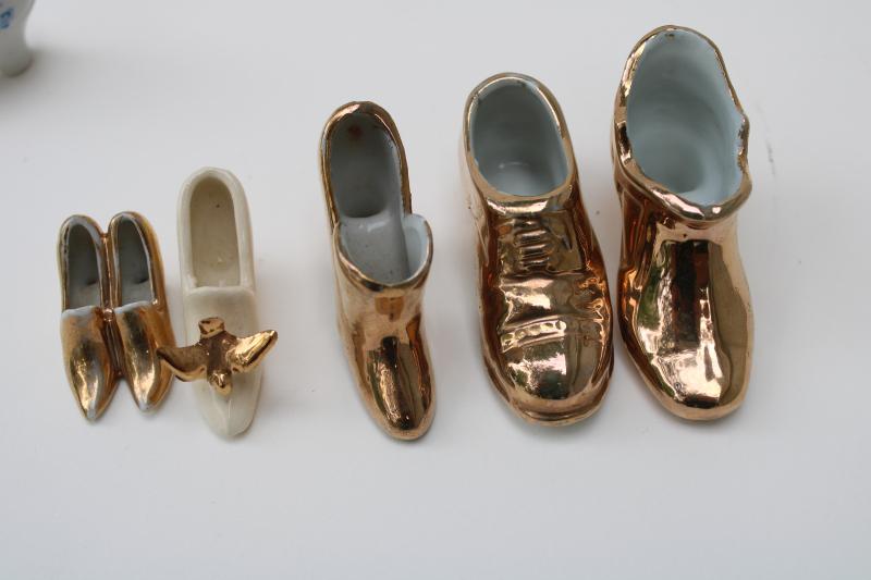 photo of vintage china shoe figurines collection, miniature shoes Limoges, Germany, Lefton Japan #3