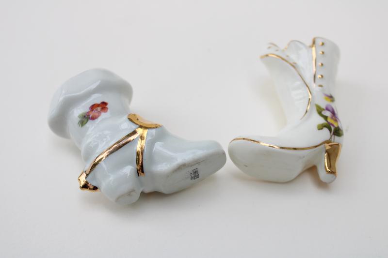 photo of vintage china shoe figurines collection, miniature shoes Limoges, Germany, Lefton Japan #4