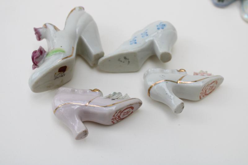 photo of vintage china shoe figurines collection, miniature shoes Limoges, Germany, Lefton Japan #7