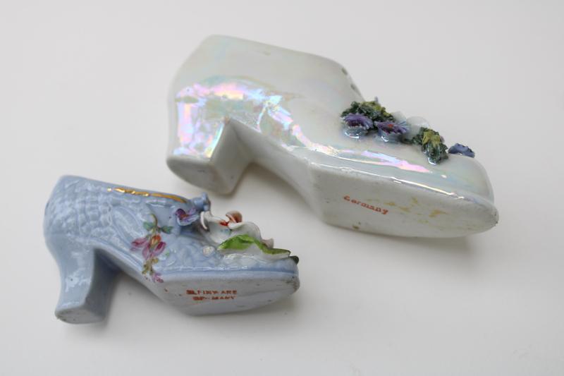 photo of vintage china shoe figurines collection, miniature shoes Limoges, Germany, Lefton Japan #8