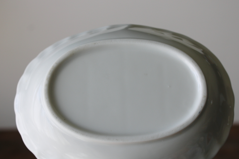 photo of vintage china soap dish, ring or trinket dish, green ivy trellis print on white #2