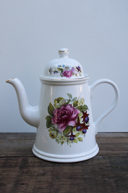 photo of vintage china tea or coffee pot, Arthur Wood England purple floral w/ fuchsias pattern #1