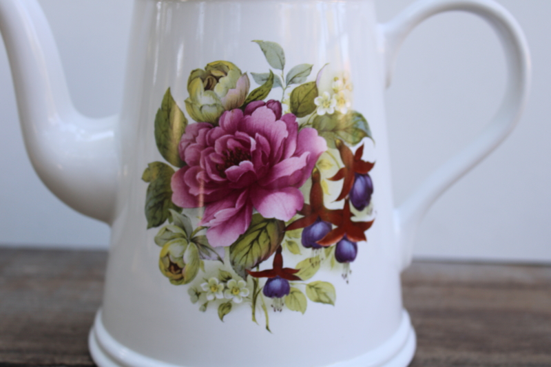 photo of vintage china tea or coffee pot, Arthur Wood England purple floral w/ fuchsias pattern  #2