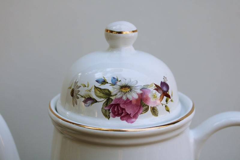photo of vintage china tea or coffee pot, Arthur Wood England purple floral w/ fuchsias pattern  #3