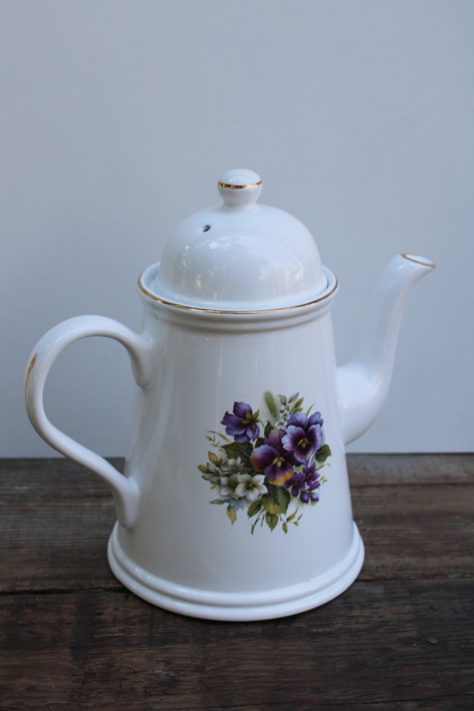photo of vintage china tea or coffee pot, Arthur Wood England purple floral w/ fuchsias pattern  #4