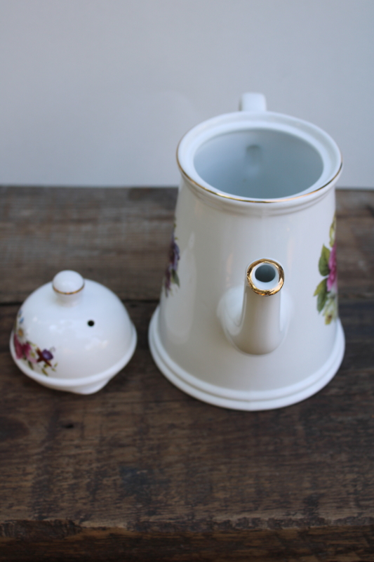 photo of vintage china tea or coffee pot, Arthur Wood England purple floral w/ fuchsias pattern  #6