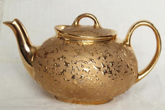 photo of vintage china teapot w/ encrusted gold, weeping gold metallic tea pot #3