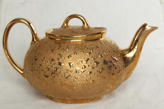 photo of vintage china teapot w/ encrusted gold, weeping gold metallic tea pot #5