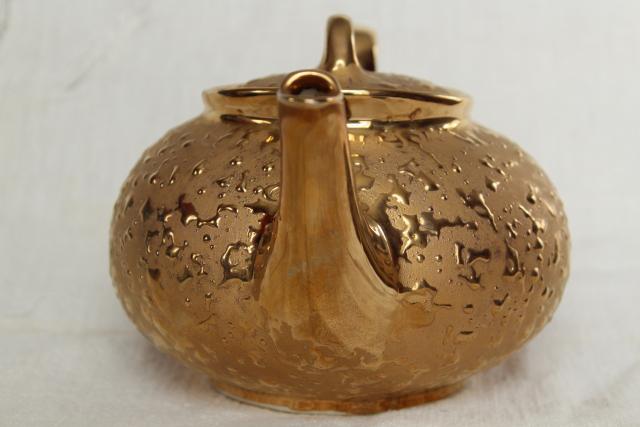 photo of vintage china teapot w/ encrusted gold, weeping gold metallic tea pot #6
