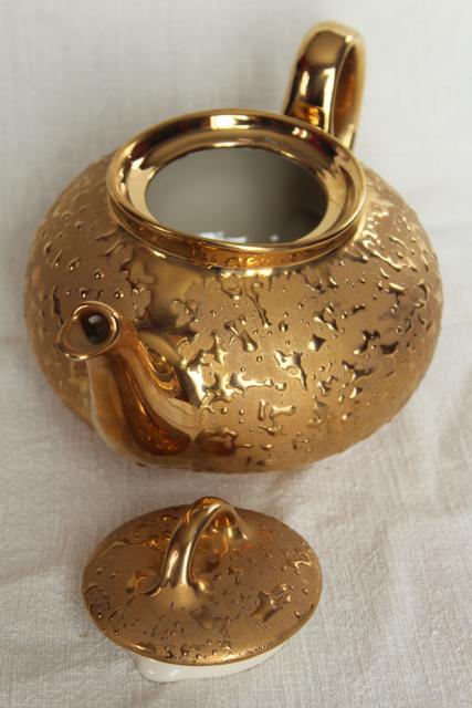 photo of vintage china teapot w/ encrusted gold, weeping gold metallic tea pot #7