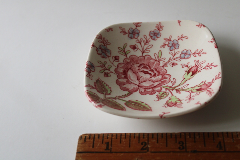 photo of vintage china trinket dish, Johnson Bros England Rose Chintz pink floral pattern #1