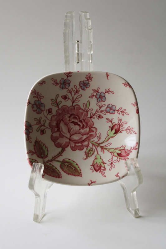 photo of vintage china trinket dish, Johnson Bros England Rose Chintz pink floral pattern  #4
