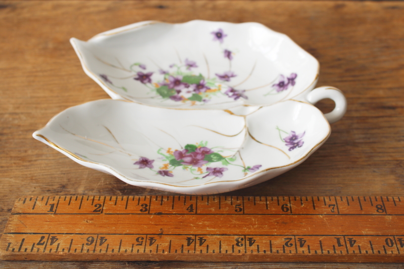 photo of vintage china trinket dish, Norcrest Japan sweet violets leaf shaped tray  #4
