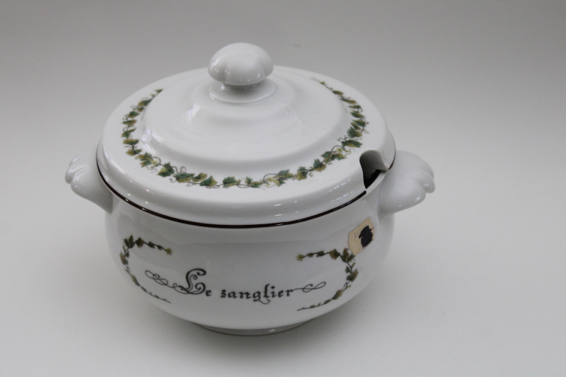 photo of vintage china tureen, French provincial Le sanglier wild boar covered soup bowl, Asta Western Germany #1