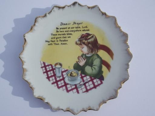 photo of vintage china wall plate w/ Dinner Prayer, child's grace before meals #1