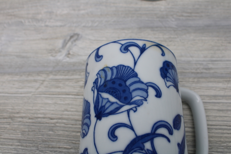 photo of vintage chinoiserie blue & white china mugs, Chinese dragon, koi, butterfly, flower #4