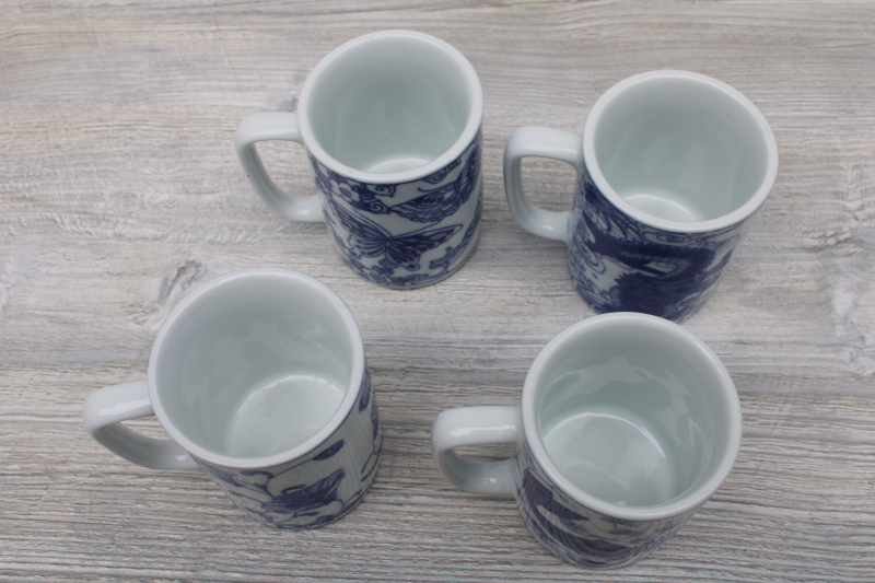 photo of vintage chinoiserie blue & white china mugs, Chinese dragon, koi, butterfly, flower #5