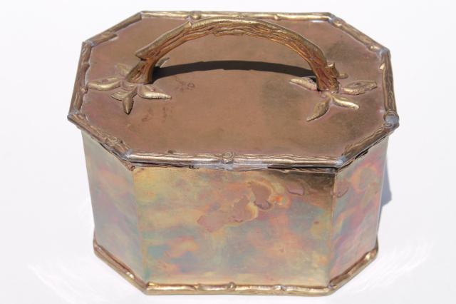 photo of vintage chinoiserie tea caddy chest or jewelry casket, solid brass box #3