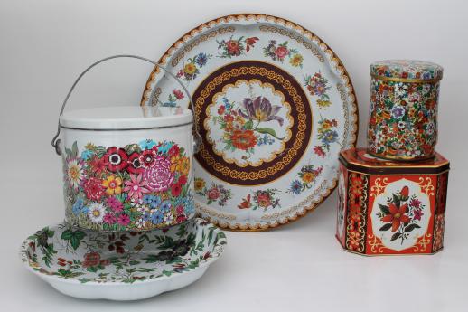 photo of vintage chintz flowered tole tea tins, trays, metal canisters - bohemian style #1