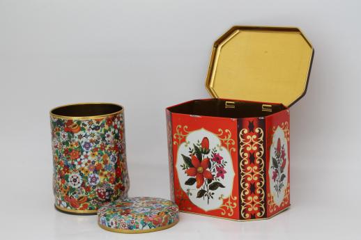 photo of vintage chintz flowered tole tea tins, trays, metal canisters - bohemian style #5