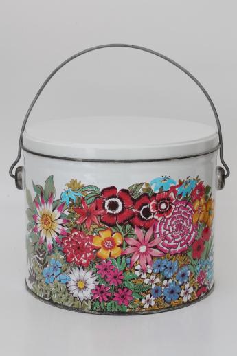 photo of vintage chintz flowered tole tea tins, trays, metal canisters - bohemian style #13