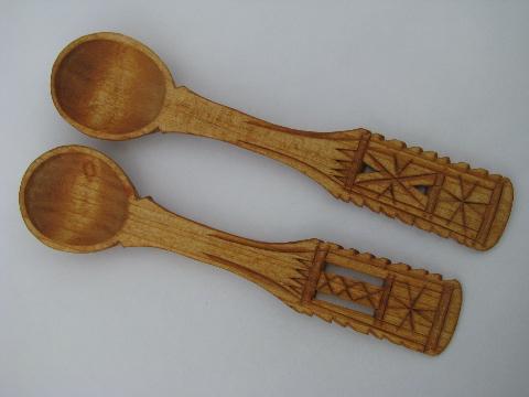 photo of vintage chip carving, Swedish wooden spoons, forks, knives #3