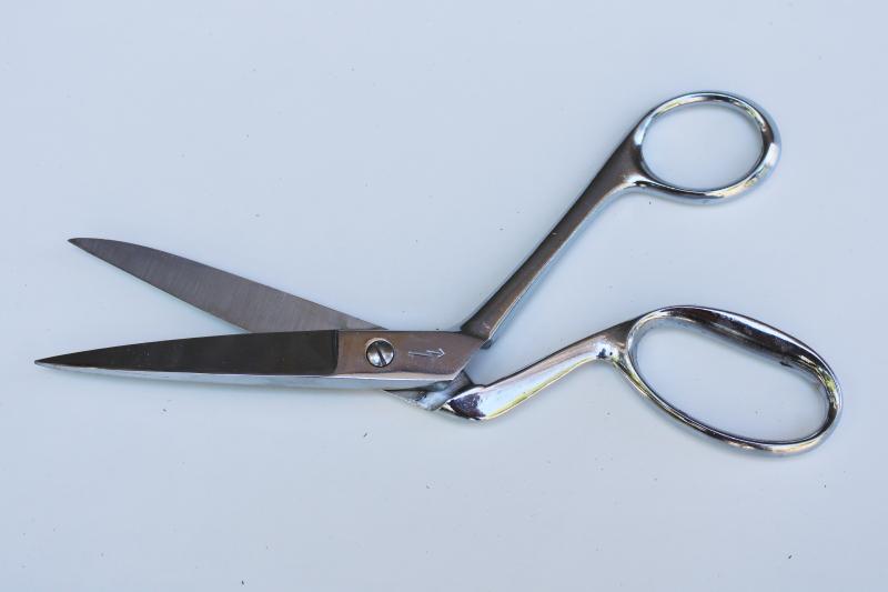 photo of vintage chrome plated forged steel sewing scissors, tailor or dressmaker shears for fabric #2