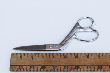 catalog photo of vintage chrome plated forged steel sewing scissors, tailor or dressmaker shears for fabric