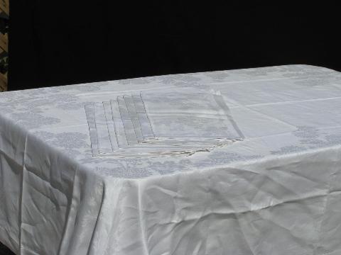 photo of vintage chrysanthemums linen damask table linens, tablecloth & dinner napkins set #1