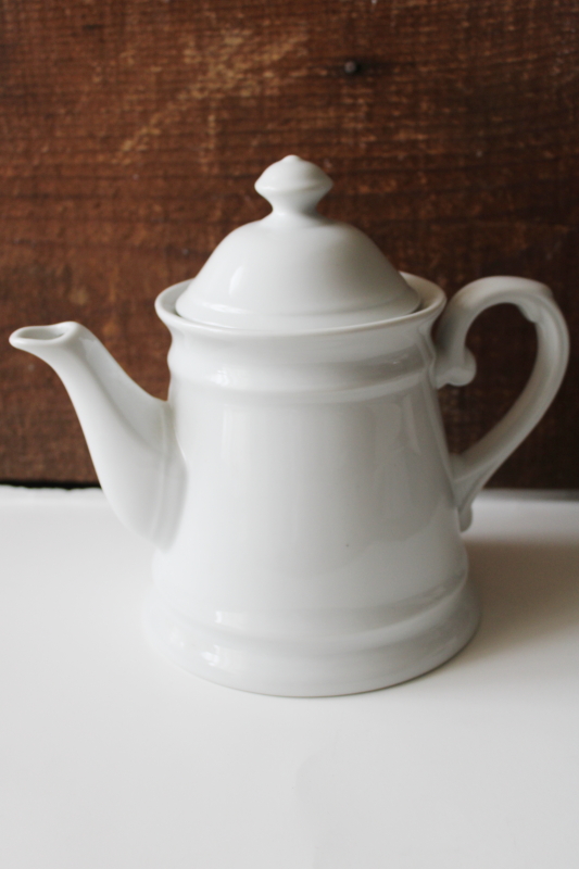 photo of vintage chunky white ironstone china tea pot, classic farmhouse kitchen teapot #1