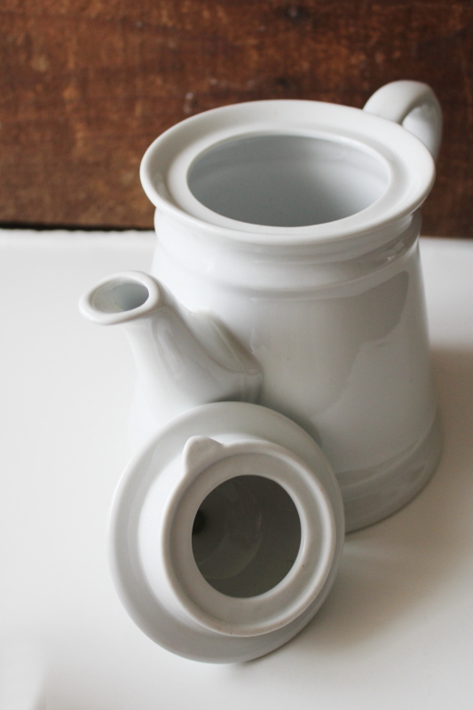 photo of vintage chunky white ironstone china tea pot, classic farmhouse kitchen teapot #2