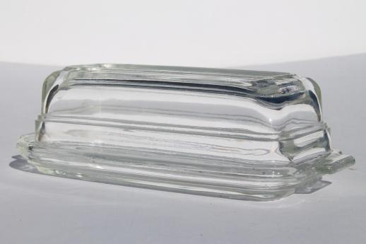 photo of vintage clear glass butter dish, covered butter plate kitchen glass refrigerator dish #5