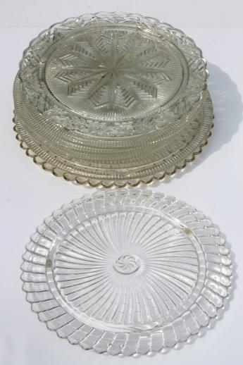 photo of vintage clear glass cake plates, low plateau serving trays, torte plate lot #1