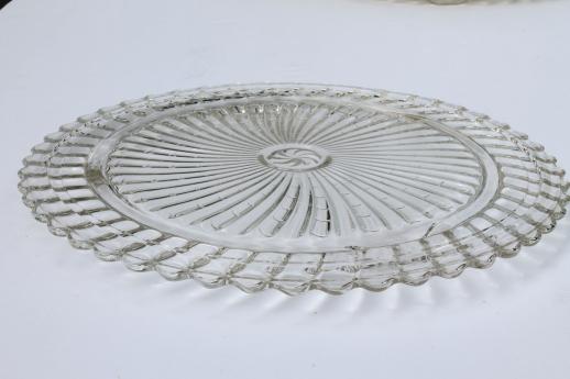 photo of vintage clear glass cake plates, low plateau serving trays, torte plate lot #5