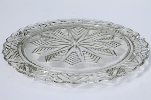 photo of vintage clear glass cake plates, low plateau serving trays, torte plate lot #6