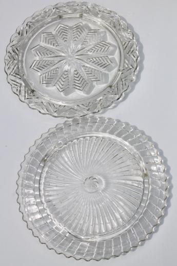 photo of vintage clear glass cake plates, low plateau serving trays, torte plate lot #7