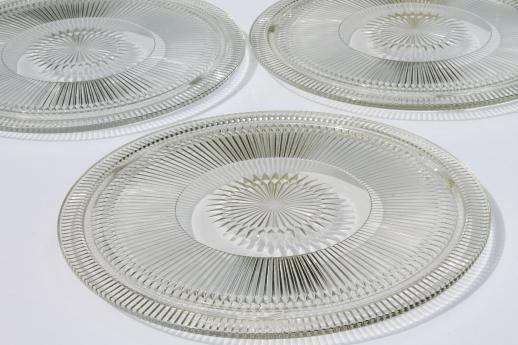 photo of vintage clear glass cake plates, low plateau serving trays, torte plate lot #8