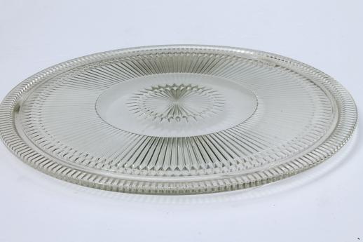 photo of vintage clear glass cake plates, low plateau serving trays, torte plate lot #11