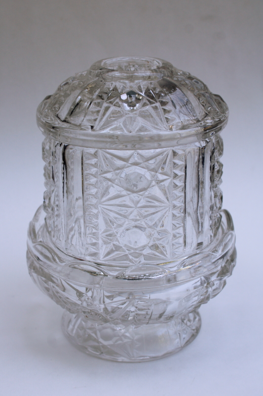 photo of vintage clear glass fairy lamp, Indiana glass Stars and Bars pattern  #1